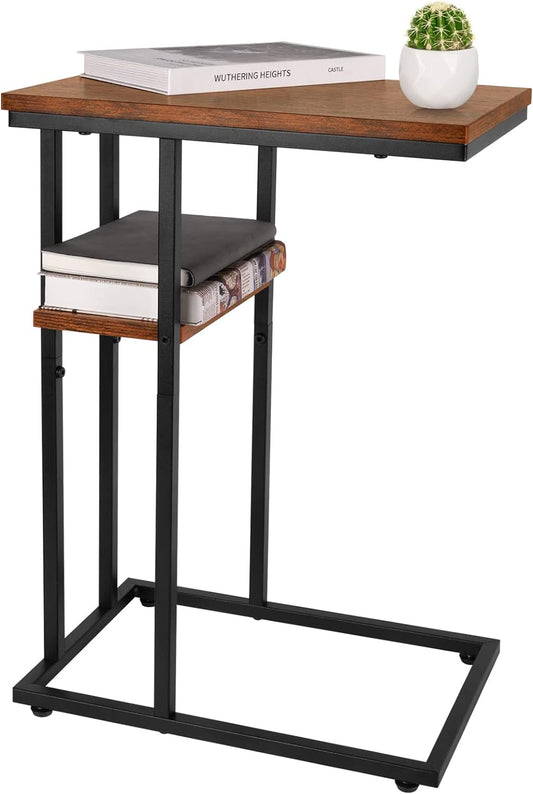Yoobure C Shaped End\/ Side Table for Couch and Bed, Small Spaces, Living Room, Bedroom, Rustic Snack Table