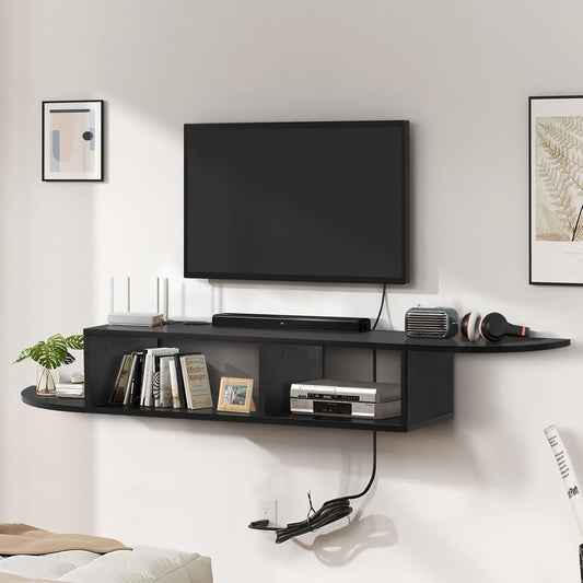 4 EVER WINNER Floating TV Stand Wall Mounted for TVs Up to 55 Inches, Floating Entertainment Center with Open Storage, Floating TV Shelf for Bedroom Living Room, Black