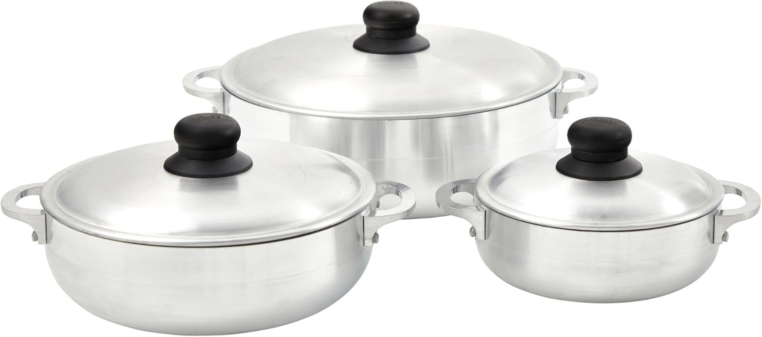 IMUSA USA 3 Piece Natural Aluminum Caldero Set (1.6\/3.2\/4.6 Quart), Silver