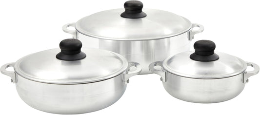 IMUSA USA 3 Piece Natural Aluminum Caldero Set (1.6\/3.2\/4.6 Quart), Silver