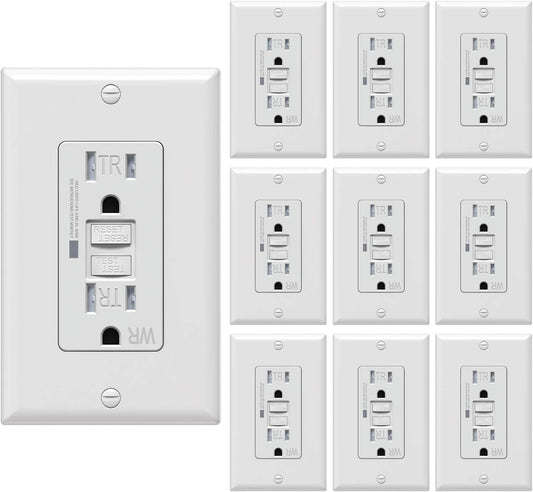 [10 Pack] WEBANG Self-Test GFCI Outlets, Tamper-Resistant and Weather-Resistant, GFCI Receptacle with LED Indicator, Decorative Wall Plates and Screws Included, 15 Amp\/125 Volt, UL Listed, White