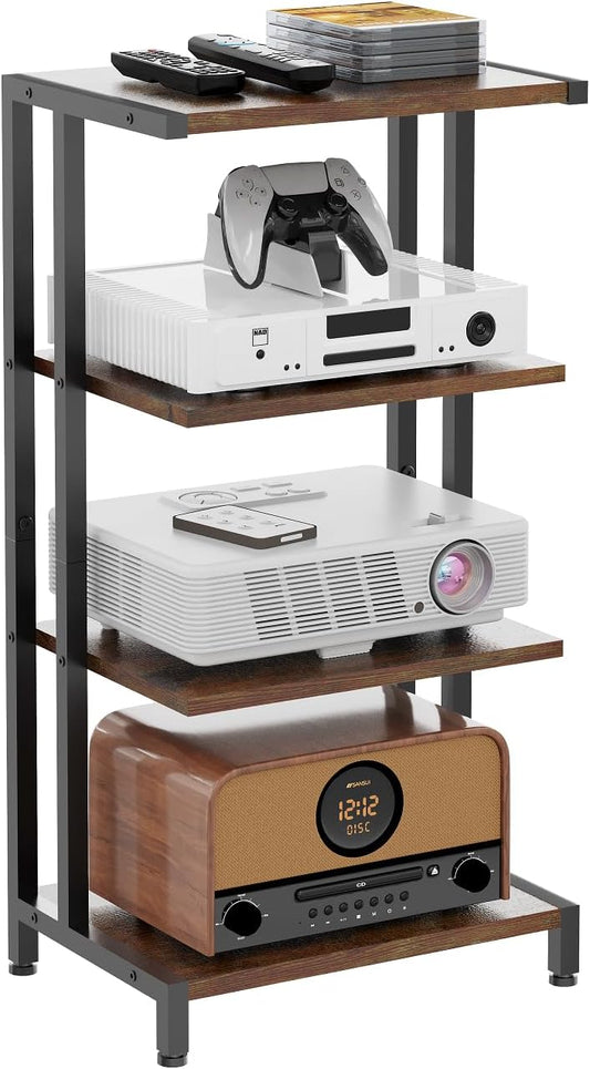 X-cosrack 4-Tier AV Media Stand Corner Shelf Wooden Corner Shelves Component Cabinet Stereo Audio Rack Stand Tower Perfect for DVD Players:Game Console:TV Box:Cable Box:Xbox:WiFi Router