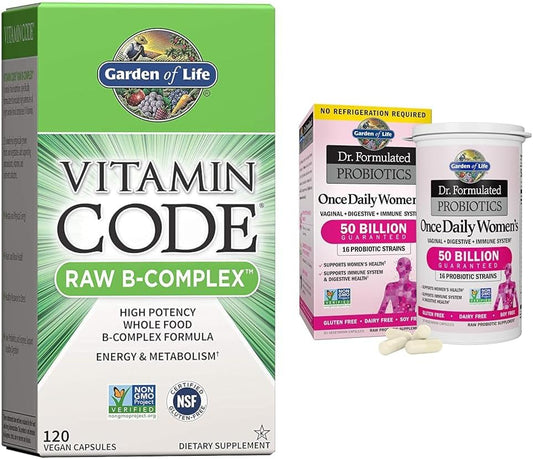 Garden of Life Vitamin B Complex - Vitamin Code Raw B Complex - 120 Vegan Capsules &, Dr. Formulated Women's Probiotics Once Daily, 16 Strains, 50 Billion, 30 Capsules