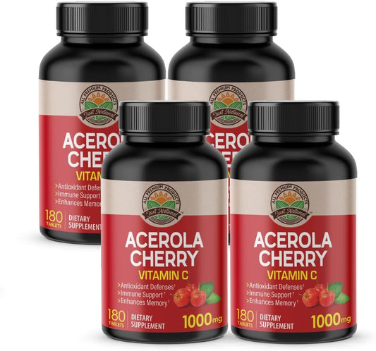 NANOWELL Acerola Cherry Vitamin C 1000mg, Immune Support - 180 Tablets X 4 Bottles (720 Count)