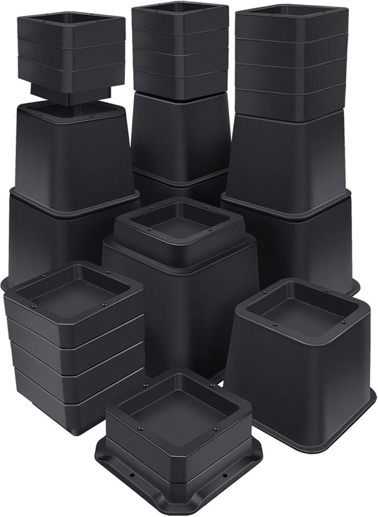 ANNKUT Bed Risers 12 inch Heavy Duty,Elevation in Heights 1,2,3,4,5,6,7,8,9,10,11,12 Inch，Adjustable Furniture Risers for Chair Table and Desk Legs Lifting (4 Pack,Black)