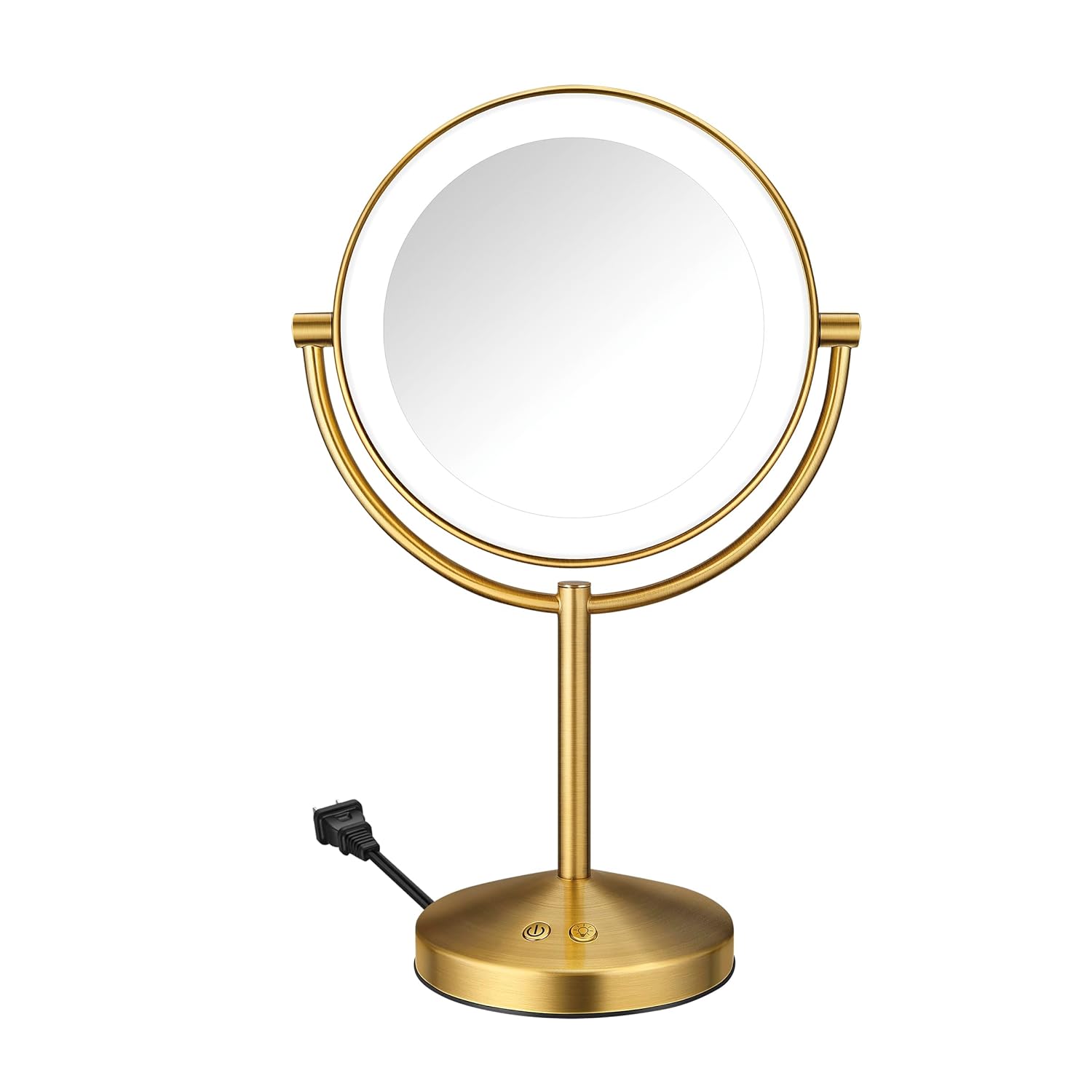 Conair Lighted Makeup Mirror, LED Vanity Mirror, 1X\/10x Magnifying Mirror, Corded in Brushed Brass Finish