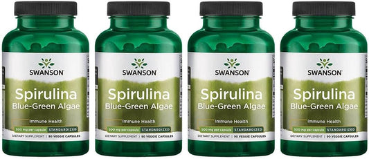 Swanson Std Spirulina Blue-Green Algae 10% Phycocyanin 500 Milligrams 90 Veg Capsules (4 Pack)