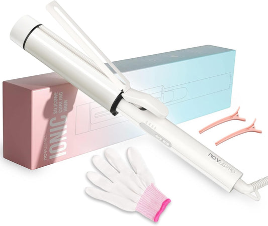 1.5 Inch Extra Large Curling Wand for Long Hair - Ceramic Tourmaline Barrel with 40000000 Negative Ions, 2 Clips & Heat-Resistant Glove
