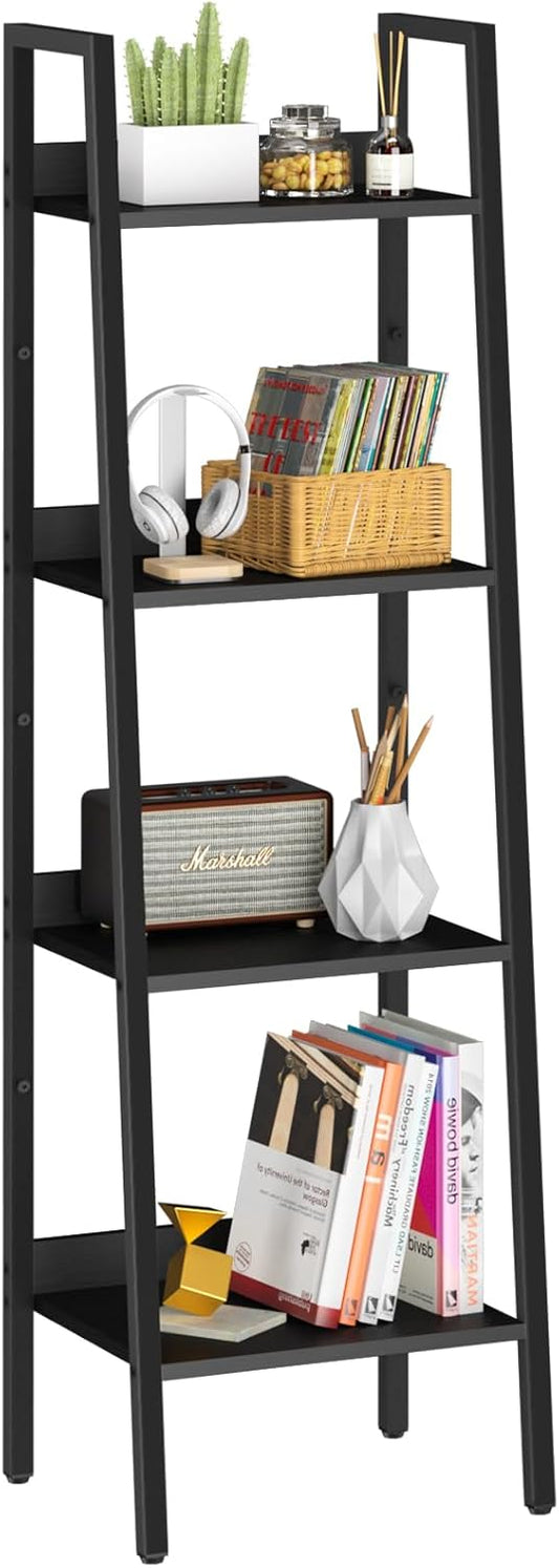 Yoobure Ladder Shelf, 4 Tier Tall Ladder Bookshelf Corner Shelf, Industrial Book Shelf Ladder Bookcase Narrow, Standing Storage Shelves Display Shelf for Bedroom Living Room Office Kitchen Bathroom