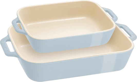 STAUB Stoneware Gratins Ceramic 2-pc Rectangular Baking Dish Set-Macaron Pastel Blue