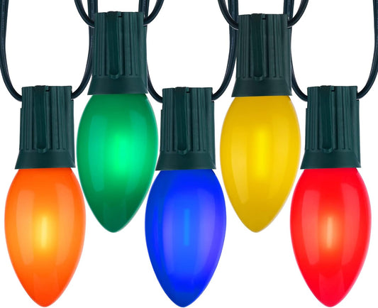 Vintage C9 LED Christmas Lights Outdoor Multicolor, 50 Feet C9 String Lights for Christmas Tree Roofline Holiday Party Indoor Outdoor Garden Patio Backyard Cafe Xmas Decoration, Green Wire