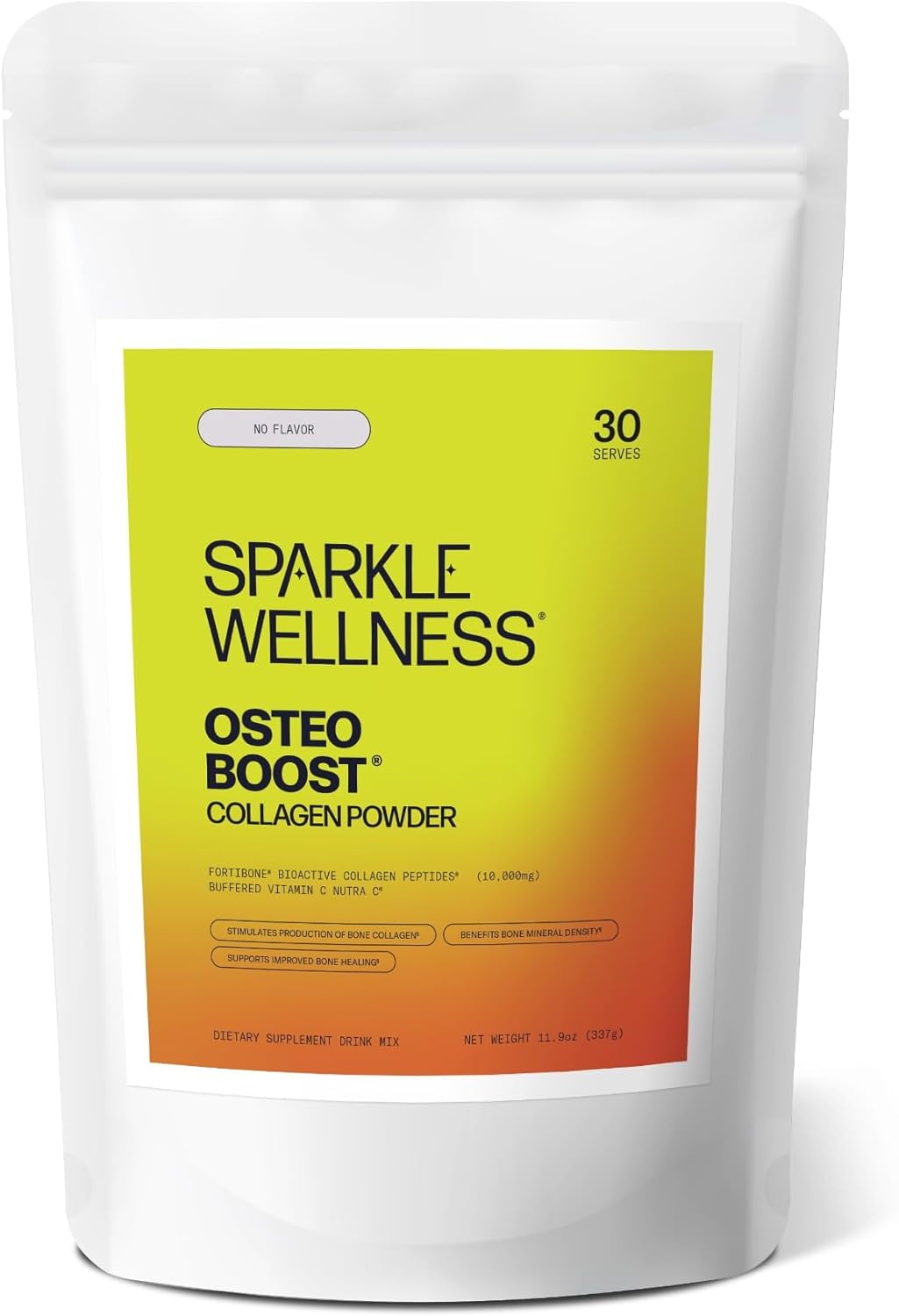 Sparkle Wellness Osteo Boost (No Flavor) [30 Serves] | Collagen Powder Supplement | FORTIBONE Bioactive Collagen Peptides and Buffered Vitamin C Nutra C | Bone Supplements