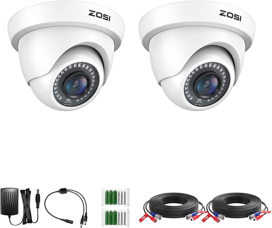 ZOSI 2Pack 2.0MP HD 1080P Security Cameras Kit, 80ft Night Vision, Indoor Outdoor Home CCTV Dome Cameras for 1080P\/5MP\/4K HD-TVI Analog DVR System