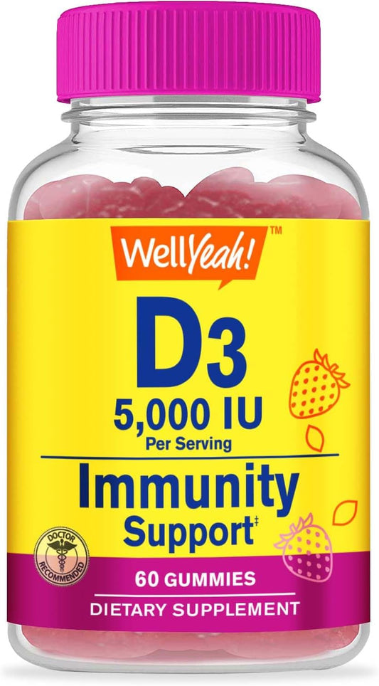 WellYeah Sugar Free Vitamin D3 5,000 IU (125mcg) Extra Strenght Gummies - Immune Booster, Bone and Teeth Support - Non GMO, Gluten Free, Nut Free, Vegan - Natural Sourced Flavors - 60 Gummies (2)