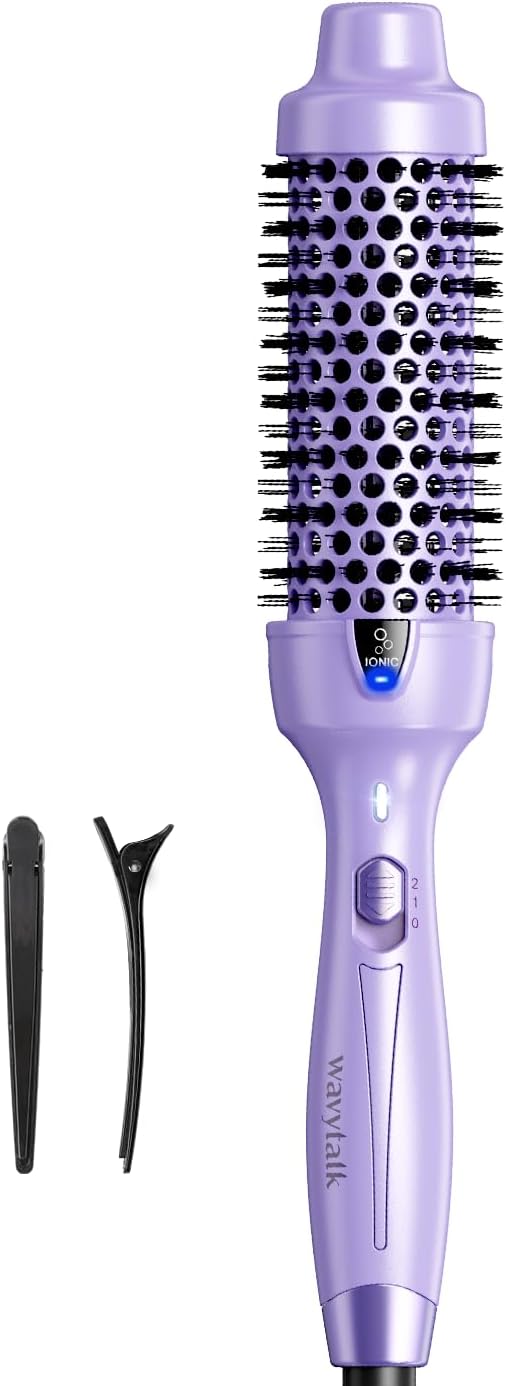 Wavytalk Thermal Brush, 1.5 Inch Blowout Express Ionic Heated Round Brush Creates Blowout Look Effortlessly Achieves Gorgeous Curls, Dual Voltage (Purple)