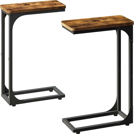 YOOHII Narrow C Table Side Table Set of 2 - Slim Couch End Tables Skinny Thin Small Farmhouse Living Room Sets, Rustic Brown (YH017-18BN)