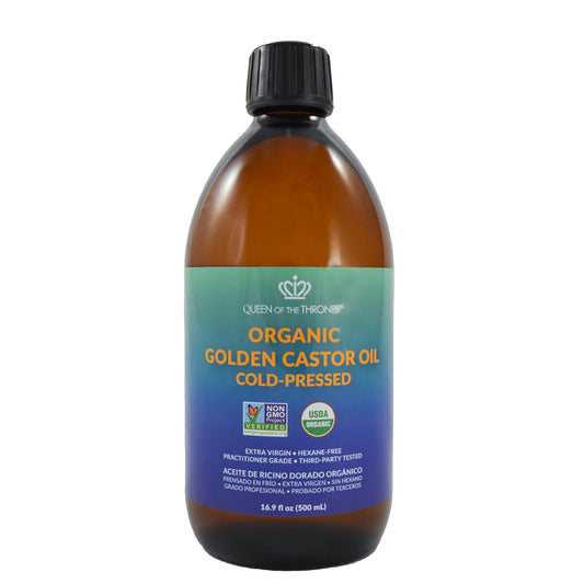 QUEEN OF THE THRONES Organic Golden Castor Oil - 16.9oz | 100% Pure & COLD PRESSED for Hair, Skin & Nails | Hexane Free | USDA Certified