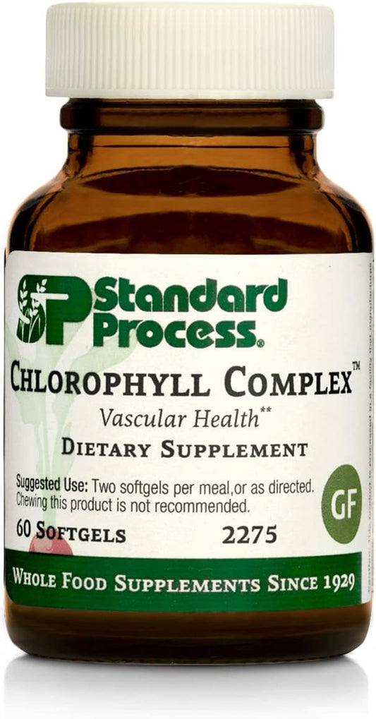 Standard Process Inc. Chlorophyll Complex - Immune Support, Antioxidant Activity, Skin Health and Hair Health Support with Vitamin A, Sunflower Lecithin, Buckwheat, Spanish Moss - 60 Softgels