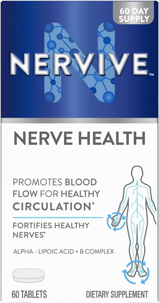 Nervive Nerve Health, Alpha Lipoic Acid, Vitamin B12, B6, B1, 60 Tablets (Packaging May Vary)
