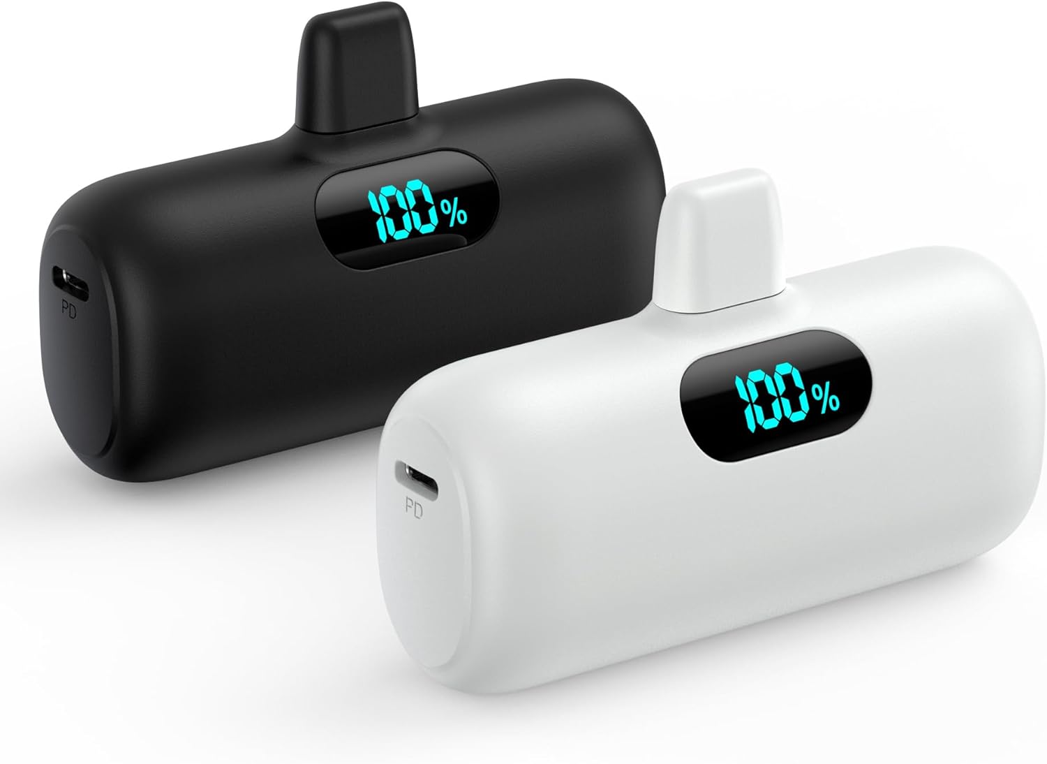 [2 Pack]Mini Portable Charger 5000mAh,Ultra-Compact 15W PD Fast Charging Power Bank,LCD Display Cute Battery Pack Backup Charger Compatible with iPhone 14\/14 Pro Max\/13\/13 Pro\/12\/XR\/8\/7\/6-Black+White