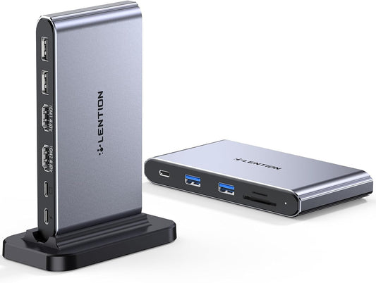 LENTION 10-in-1 Detachable USB C Laptop Docking Station with Dual 4K@60Hz HDMI, PD Charging, USB C, USB-A 3.0, USB-A 2.0, SD/Micro Card Readers, 3.3ft Host Cable for Mac, MacBook, Windows use (D62