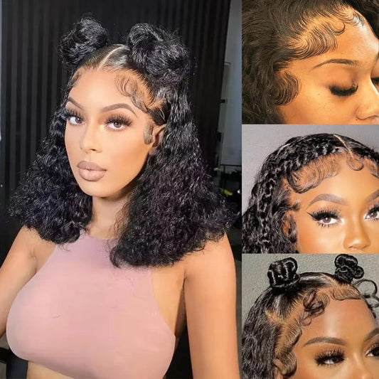 Ablvari 14 inch Bob Wig Human Hair 13x6 Deep Wave Bob Lace Front Wigs Human Hair HD Lace Frontal Wigs 180% Density Bob Wigs Pre Plucked with Baby Hair