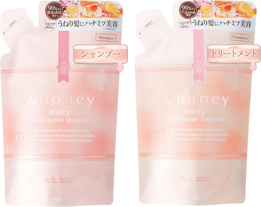 &honey Melty Moist Repair Japanese Shampoo & Conditioner Refill Set | 350 mL each | Made with Argan Oil, Honey, Royal Jelly, & Hyaluronic Acid | Free of Sulfates, Parabens, Silicon, Mineral Oils