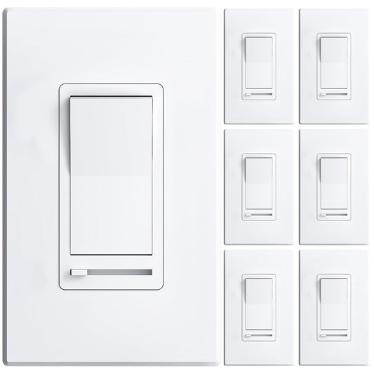 Amico 6 Pack Dimmer Light Switch, Single-Pole or 3-Way Slide Dimmer Switches for Led Lights, Suitable for 150W Dimmable LED\/CFL Lights and 600W Incandescent\/Halogen, Wall Plate Included, White