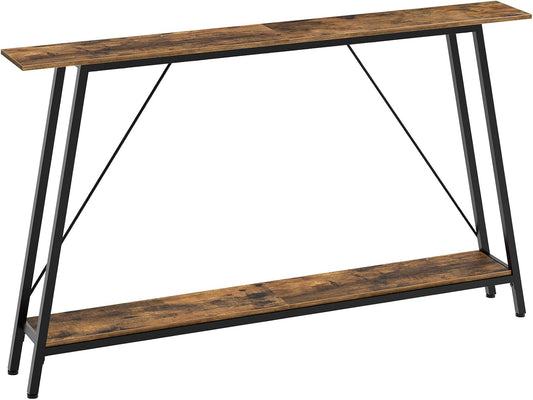 YATINEY 55" Narrow Console Table, Long Skinny Sofa Tables, Industrial Entryway Table, Behind Couch Table Skinny, 2-Layer Hallway Table for Entryway, Living Room, Foyer, Rustic Brown and Black CT14BR