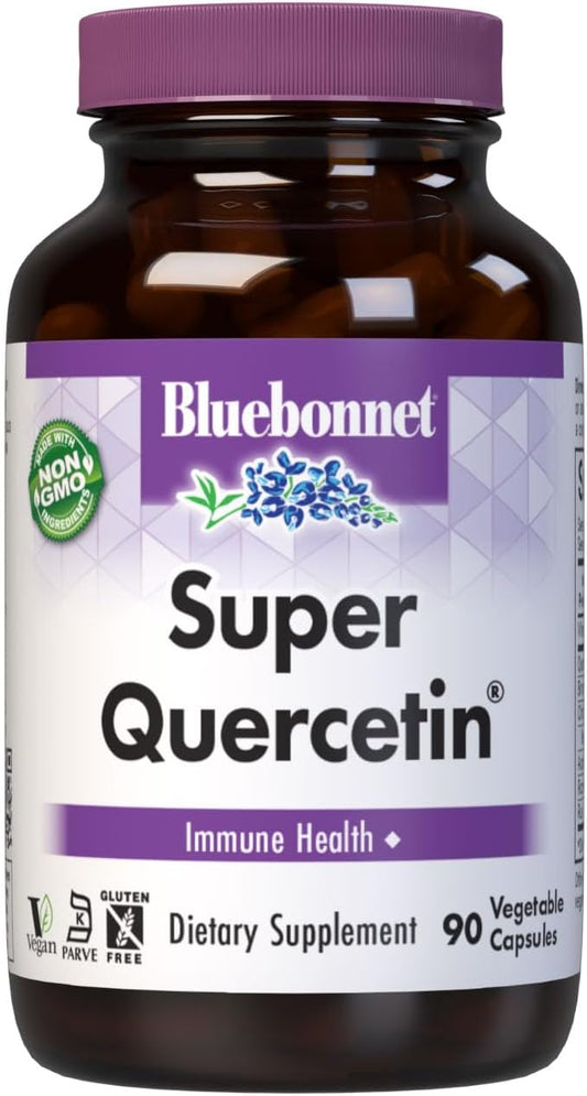 Bluebonnet BB-553 Nutrition Super Quercetin Vegetable Capsules, Vitamin C Formula, Best for Seasonal & Immune Support, Non GMO, Gluten Free, Soy Free, Milk Free, Kosher, White, 90 Count (Pack of 1)
