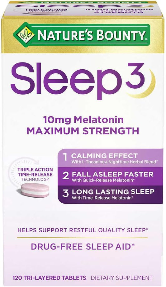 Nature's Sleep3 10mg. Melatonin, 120 Tablets Bundle - Vitamins, Minerals Diet Supplements for Pressure Relief & Long Lasting Sleep