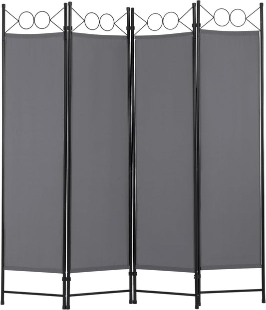 4 Panel Room Divider 6FT Steel Frame Screen Folding Privacy Divider Freestanding Partition for Home Office Bedroom,Grey