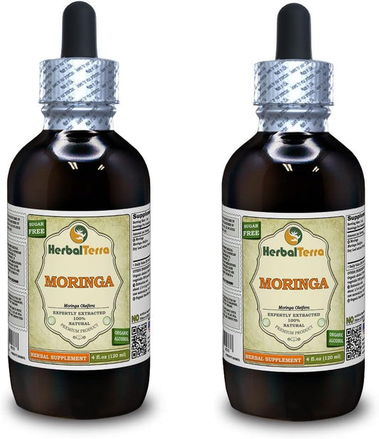 Moringa (Moringa Oleifera) Tincture, Organic Dried Leaf Powder Liquid Extract (Brand Name: HerbalTerra, Proudly Made in USA) 2x4 fl.oz (2x120 ml)