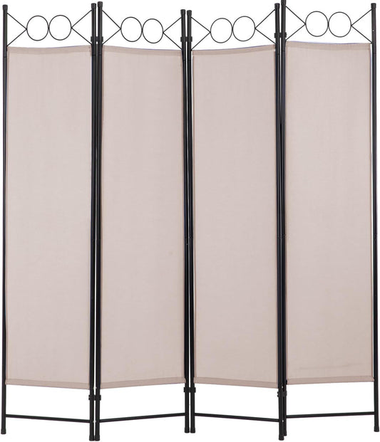4 Panel Room Divider 6FT Steel Frame Screen Folding Privacy Divider Freestanding Partition for Home Office Bedroom (Tan)