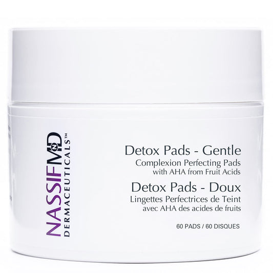 NassifMD Gentle Facial Detox Pads for Sensitive Skin, Daily Cleansing and Exfoliating Treatment for Smoother, Brighter Skin, Non-Irritating Formula, 60 Pads