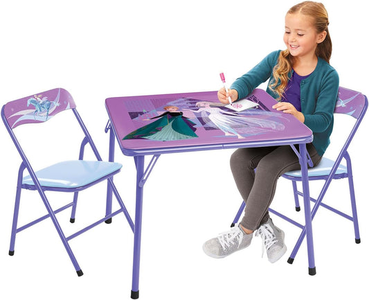 Disney Frozen Kids Folding Table & Chairs Set for Kid and Toddler 36 Months Up to 7 Years, Includes: 1 Table (24" L x 24" W x 20" H), 2 Chairs (13" L x 13.5" W x 21" H) Weight Limit: 70 lb