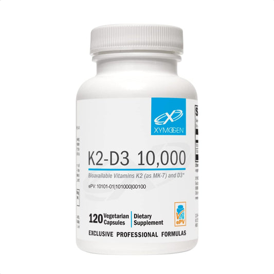 XYMOGEN K2-D3 10000 - K2 D3 Vitamin Supplement - Bioavailable Vitamin D 10,000 IU (Cholecalciferol) with Vitamin K2 MK-7 - Heart, Arterial, Bone Health + Immune Support Supplement (120 Capsules)