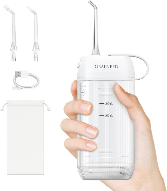 Portable Mini Water Flosser for Teeth, Gums, Braces Care and Travel with 3 Flossing Tips, Rechargeable and IPX7 Waterproof, Water Teeth Cleaner Picks, White