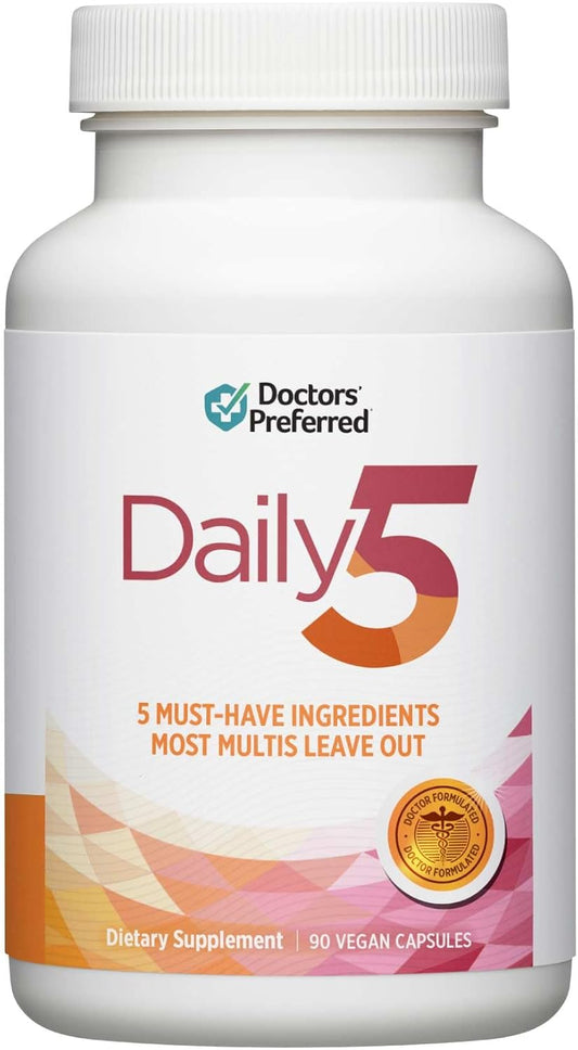 DOCTORS' PREFERRED Daily5 with Must-Have Clinically Validated Ingredients That Cover The Vital Areas for Good Health and Living Younger—Heart, Joints, Circulation, 90 Vegan Capsules