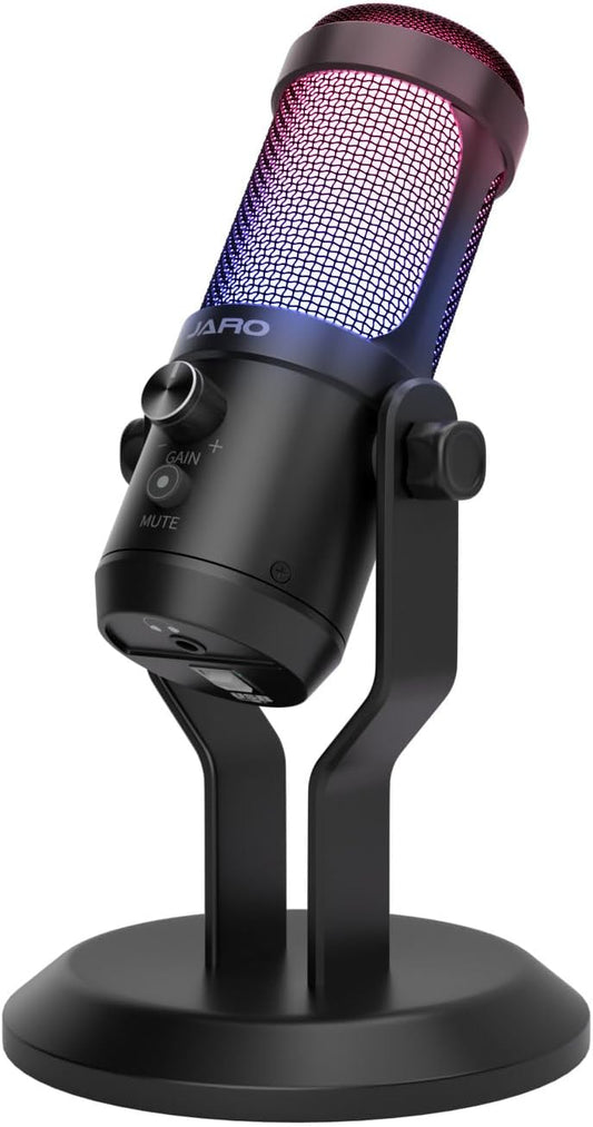JARO USB 192kHz/24bit Cardioid Condenser Microphone with Mute Noise Cancelation RGB for Gaming Podcast Streaming YouTube Zoom AMSR Singing Studio Recording on PC Laptop Mac PS5 Tablet Phone, J100-CS