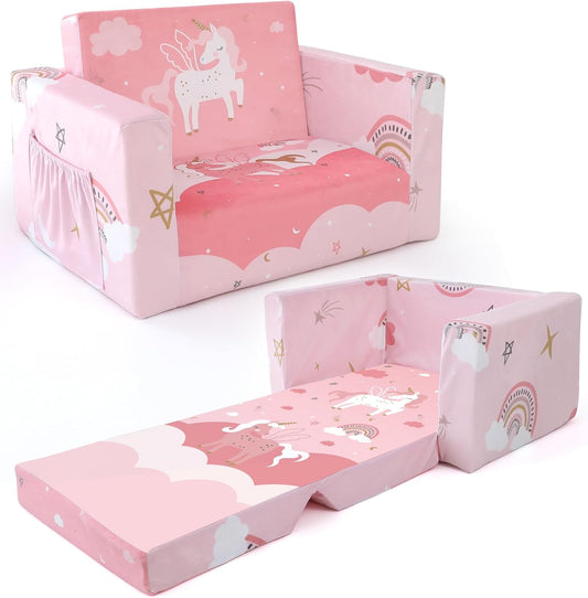 ACRABROS Kids Couch: Toddler Sofa Bed Fold Out for Gilrs Boys Baby Flip Out Convertible Lounge Chair Unicorn