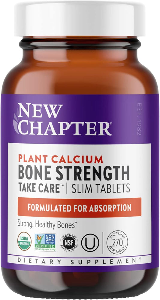 New Chapter Calcium Supplement - Bone Strength Organic Calcium with Magnesium, Vitamin D3+K2, 70+ Trace Minerals for Bone Health, Gluten Free, Easy to Swallow Slim Calcium Tablets - 270 Count