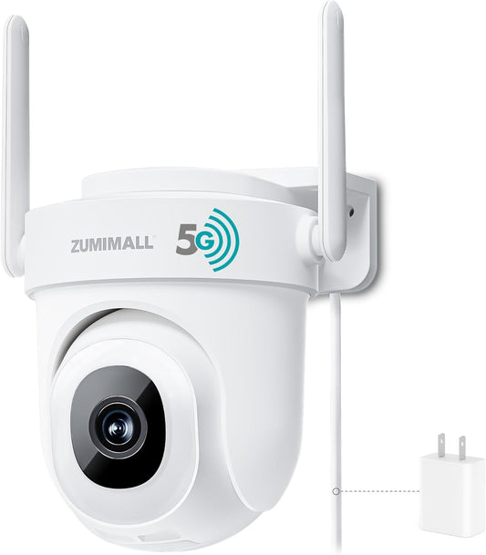 ZUMIMALL 5MP 5G Security Camera Outdoor, 24\/7 Recording Security Camera, WiFi Cameras for Home Security Outdoor, Plug-in Power, 360° Auto Tracking, Noise Detect,Cloud, Compatible with Alexa, IP66