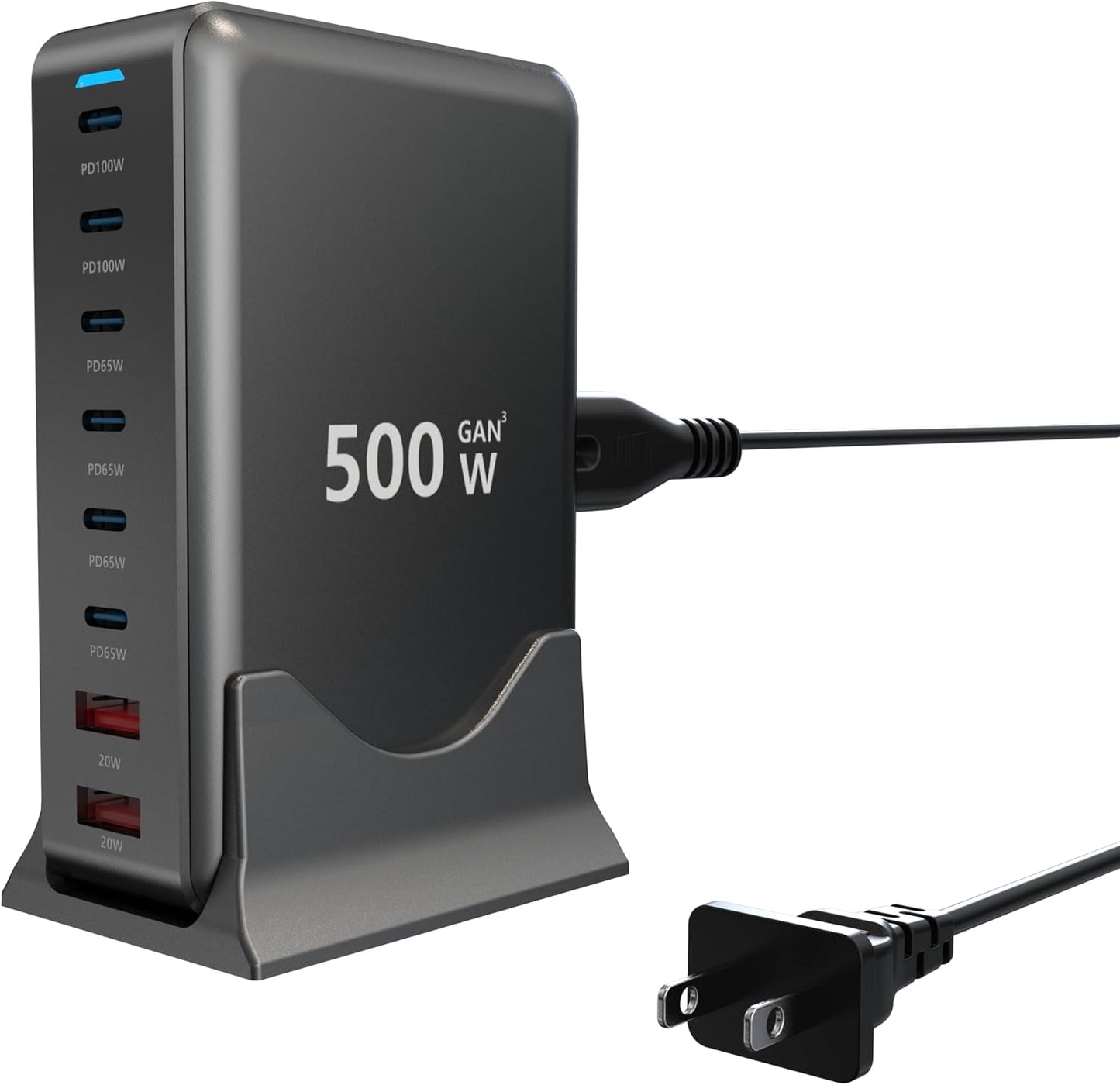 USB C Charger 500W Fast GAN Charger Block 8 Port Charging Station Hub Brick Dual PD PPS 100W Laptop Charger Compatible with DELL HP MacBook Pro/Air/All iPad iPhone 16 15/14/13/Pro Max/Galaxy Note