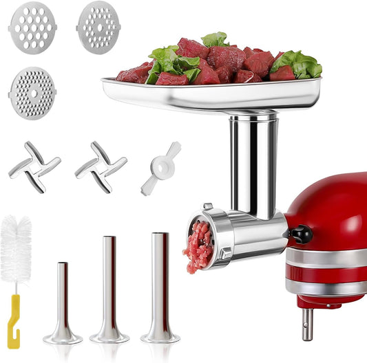 Stainless Steel Meat Grinder Attachments for KitchenAid Mixers, Metal Food Grinder, Sausage Stuffer, Dishwasher Safe Accessory Suitable for Kitchen Aid by Rafbar