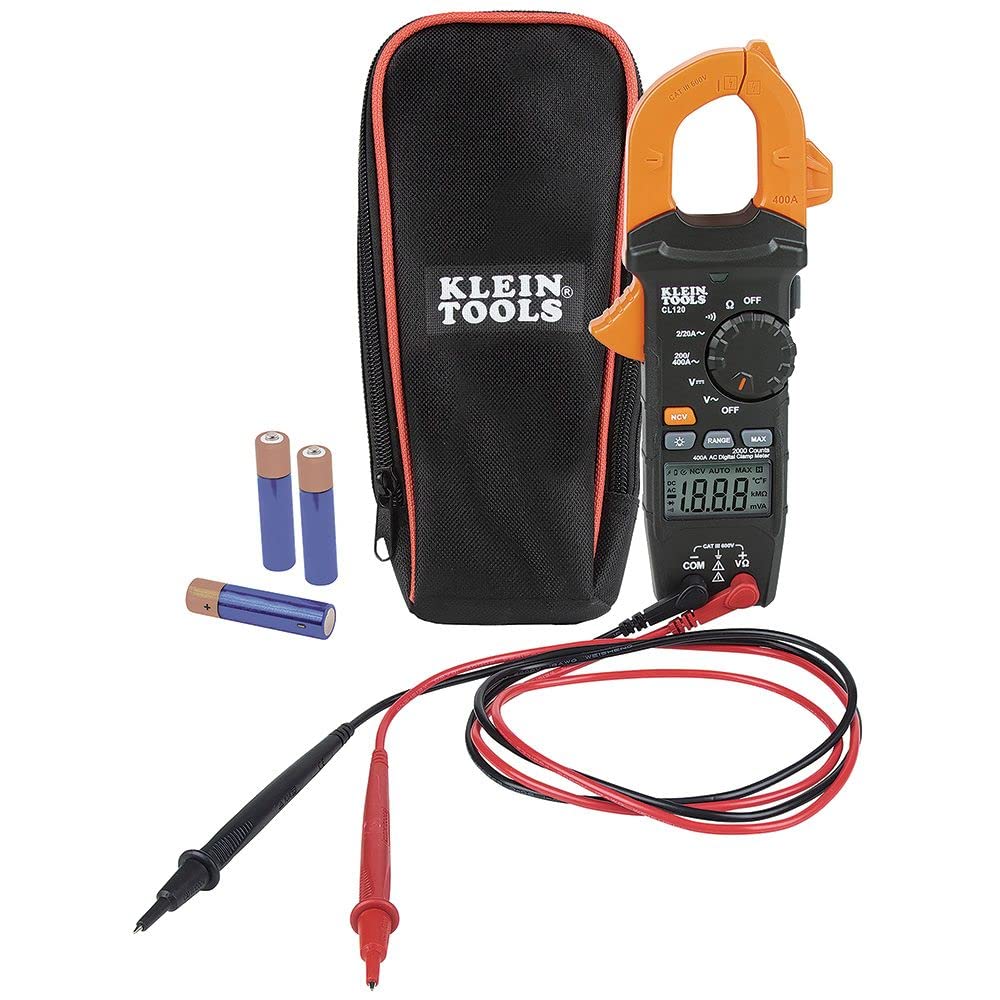 Klein Tools CL120 Digital Clamp Meter, Auto-Ranging 400 Amp AC, AC\/DC Voltage, Resistance, Continuity, Non-Contact Voltage Tester Detection