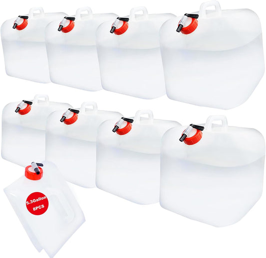 42Gallon Water Storage Container, 8PCS x 5.3Gal/20L, Emergency Water Jug Bags with Spigot, Collapsible Water Containers, BPA-Free Water Bottle Survival Kit for Outdoor Fishing, Camping, Hiking
