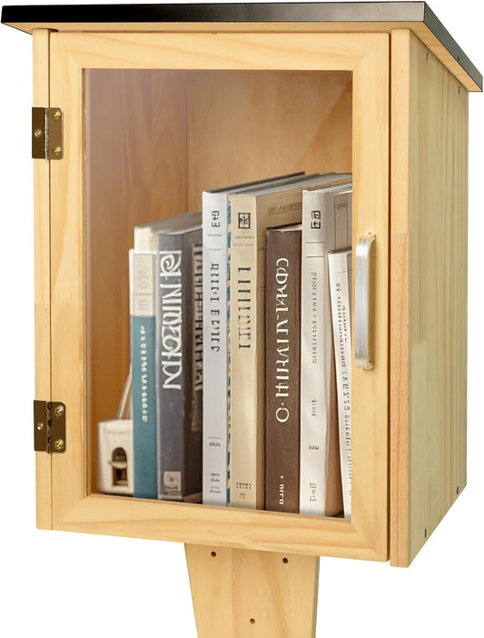HAFTKD Outdoor Library Book Box, Little Library for Sharing books, DIY Storage Wooden Cabinet Easy Mount for Neighborhoods and Schools