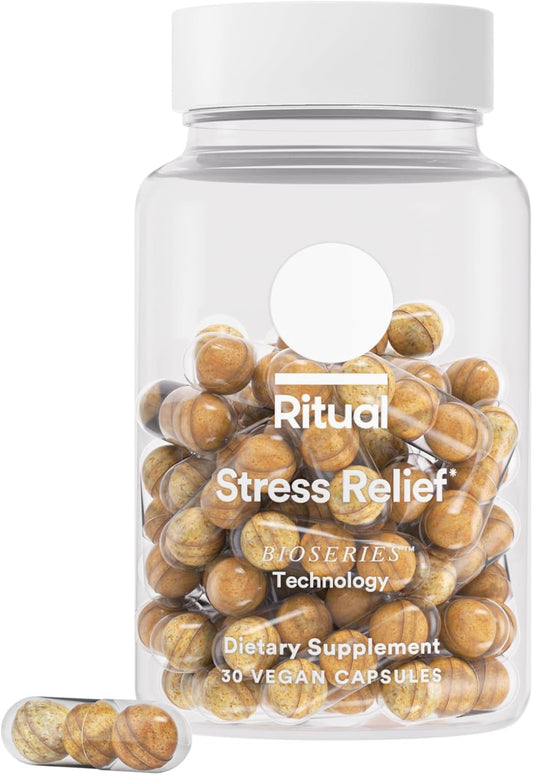 Ritual Stress Relief Supplement BioSeries with 8-Hour Release to Support Natural Cortisol Response and Promote Calm (Shoden® Ashwagandha, Suntheanine® L-Theanine, and Saffron as affron®*) 30 Day
