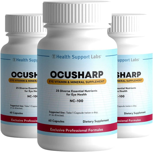 Health Support Labs Ocusharp Vision Health Formula with Zeaxanthin, Lutein, Bilberry Exrtract, Eyebright & More - Eye Vitamin Supplement, 60 Capsules (3)